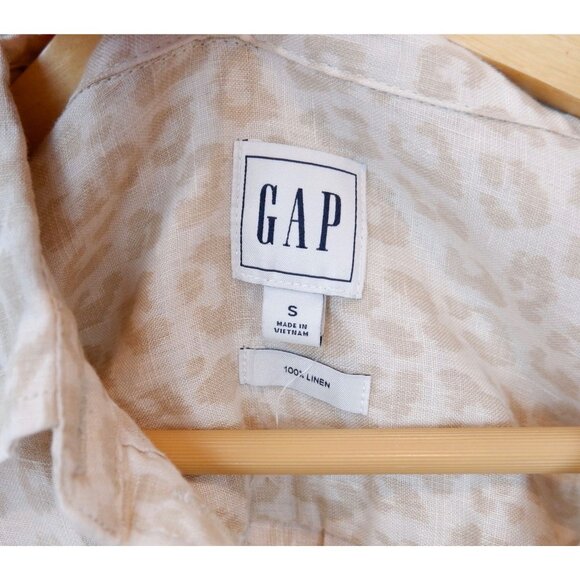 GAP Womens Linen Tan Animal Print Button Down Collared Shirt, small - Picture 7 of 8